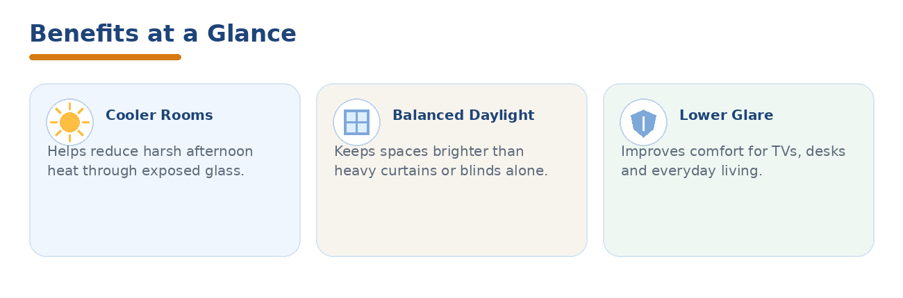 Benefits of window film for HDB and BTO homes including cooler rooms, balanced daylight and lower glare